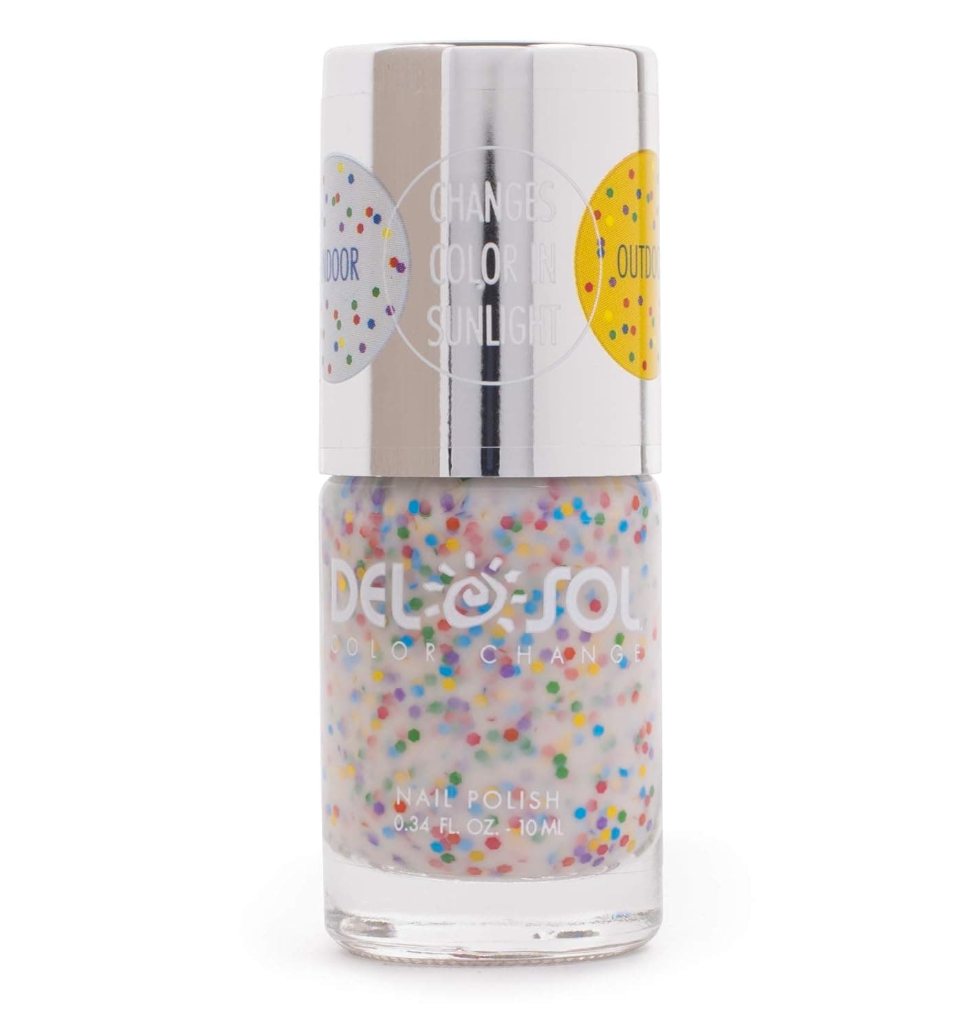 Del Sol Color Change Nail Polish, Quick Dry Lacquer That Changes Hue in the Sun, Full Size Bottle, Birthday Cake White to Yellow Glitter, 0.5 oz./15 mL
