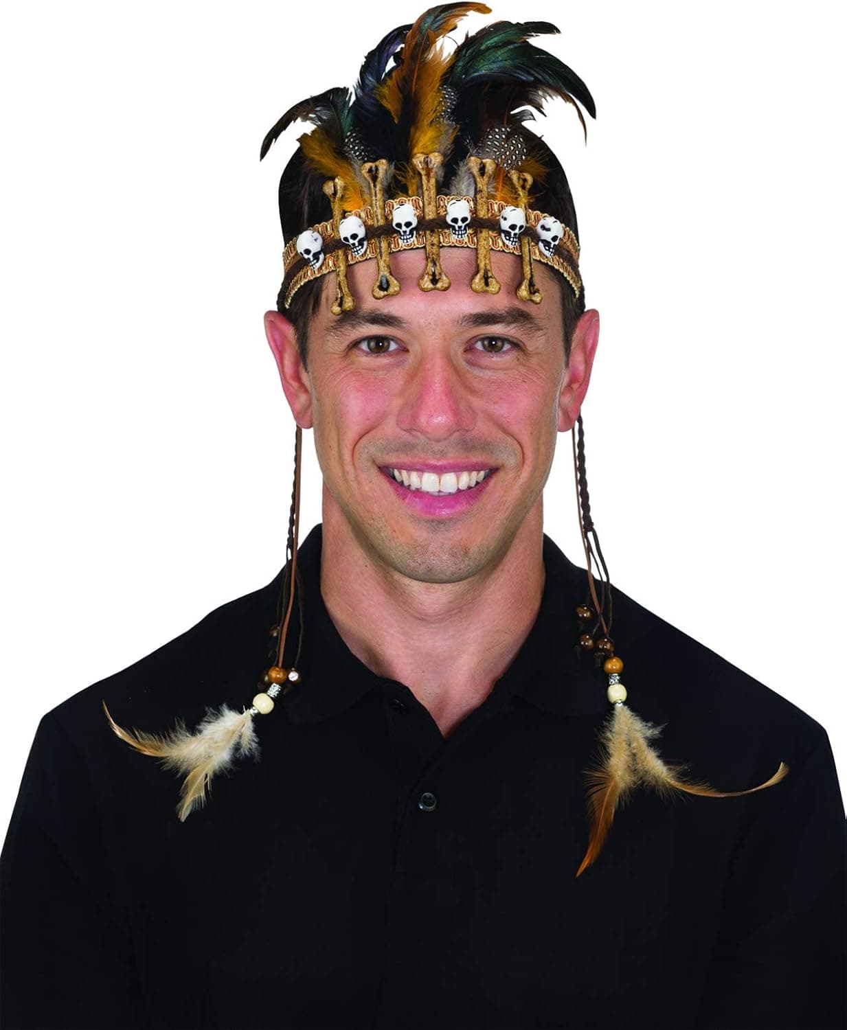 jAc Voodoo Witch Doctor Feather Skull Bones Headpiece Costume Accessory