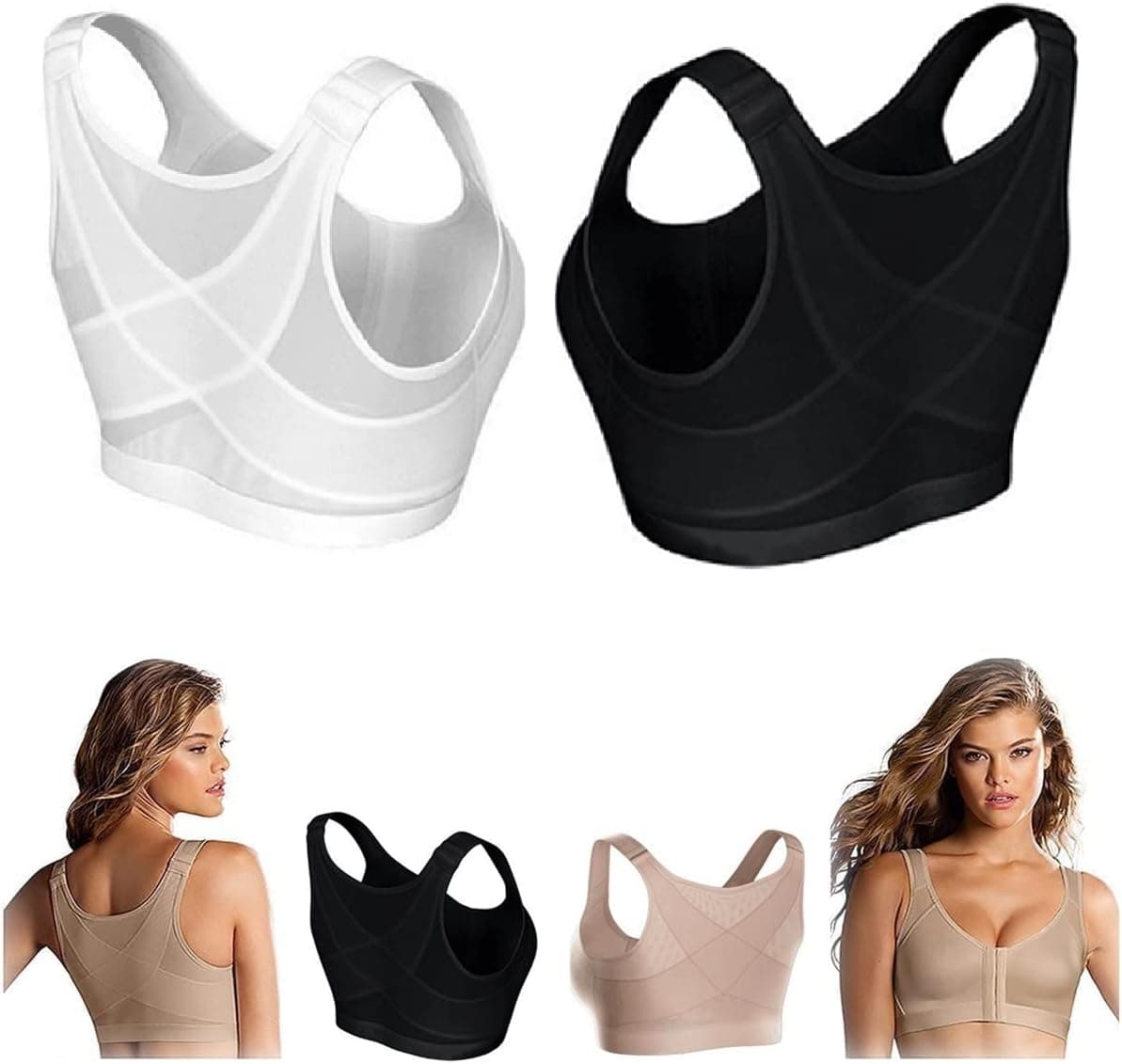 BJBXGDT 2Pcs Goldies Bra for Seniors Front Closure, Embraced Bra, Back Support Bras for Women Posture