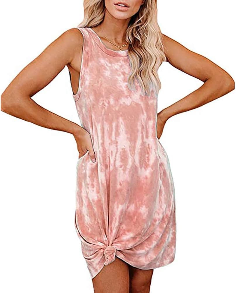 ECHOINE Women's Casual Loose T-Shirt Dress Tie Dye Sleeveless Tank Top Beach Mini Dresses