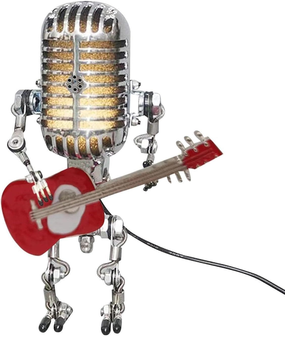 CUIKOSAER Vintage Metal Microphone Robot Desk Lamp, with Mini Guitar, Robot Touch Dimmer Lamp,Vintage Light Home Decor Nightstand Desk Lamp for Bedroom,Bar,Restaurant