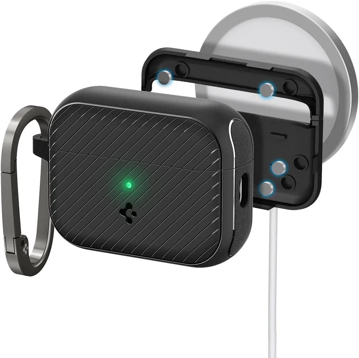 Spigen Mag Armor (Mag Fit) Designed for Airpods Pro 2nd Generation Case (2022) MagSafe Compatible Case Cover with Keychain (Magnets Embedded) - Matte Black