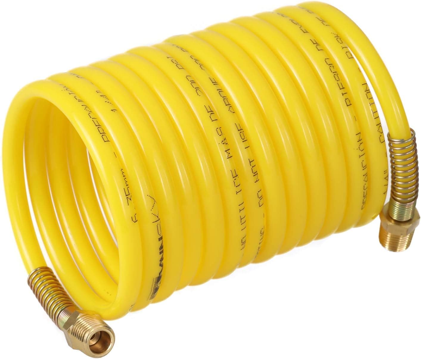 WYNNsky Coiled Air Hose, Nylon Material, Anti-Corrosion, Abrasion Resistance, 1/4 Inch × 12 Feet, 1/4 Inch NPT Brass Air Compressor Accessories Fittings, 200PSI