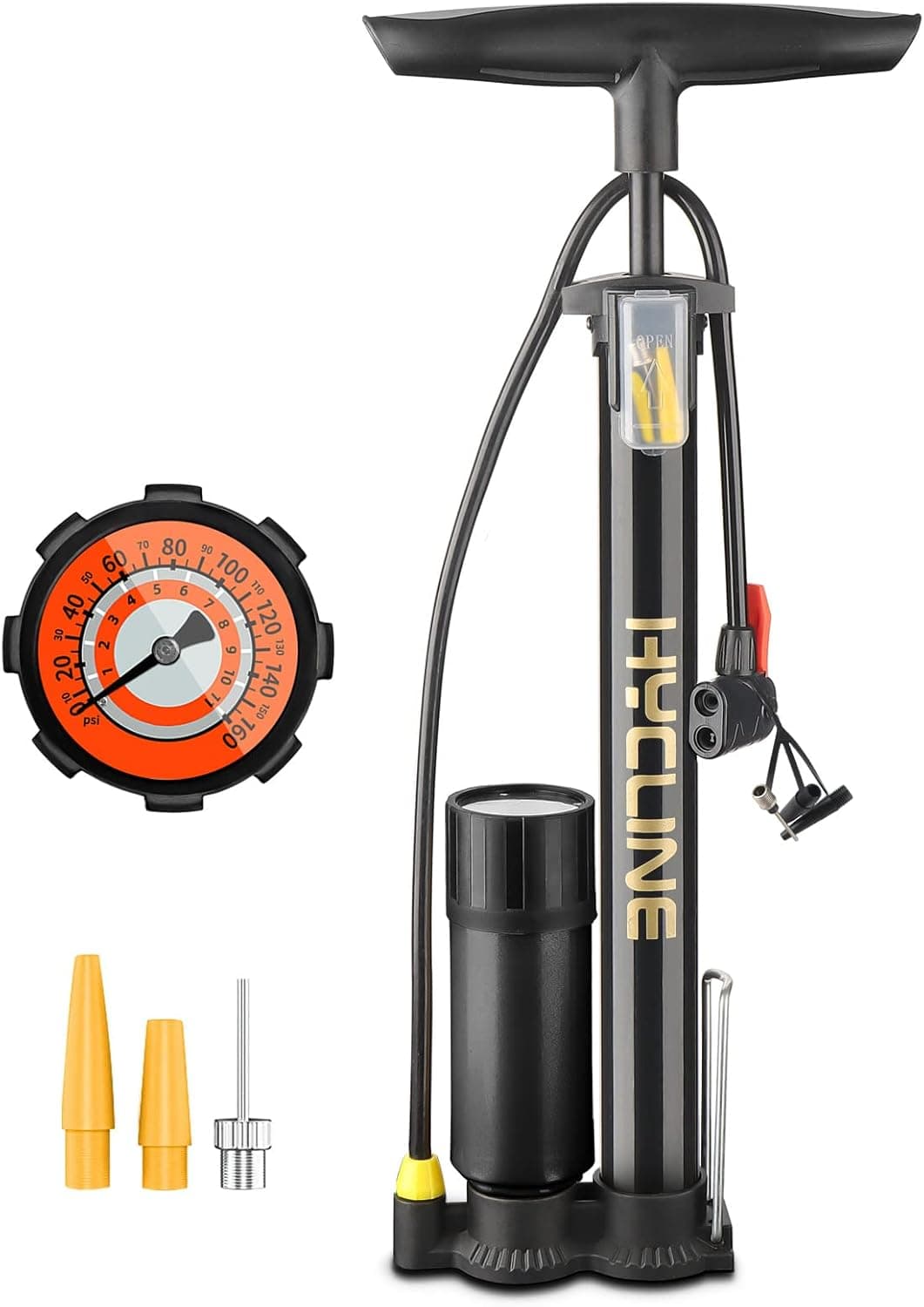 Hycline Bike Floor Pump with Gauge,Bicycle Tire Pump Inflator with High Pressure 160 PSI,Fits Schrader and Presta Valve,Air Pump for Bike Tires MTB Sports Balls