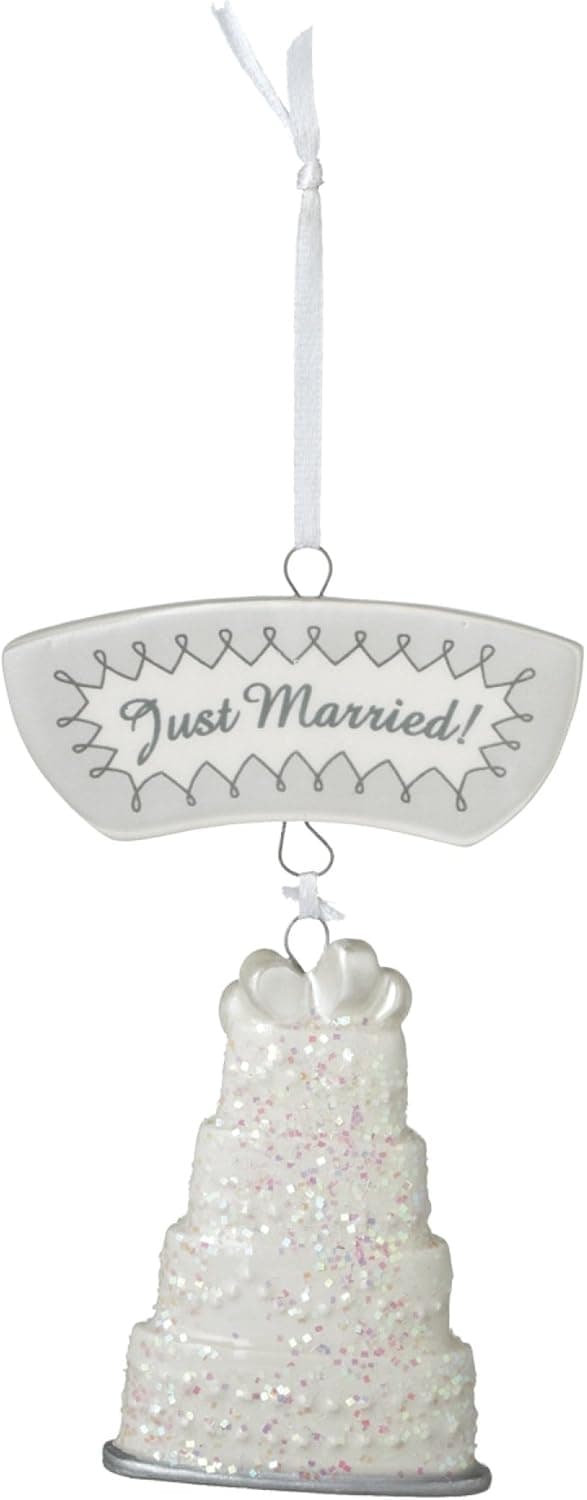 Just Married Wedding Cake Resin Stone Christmas Tree Ornament