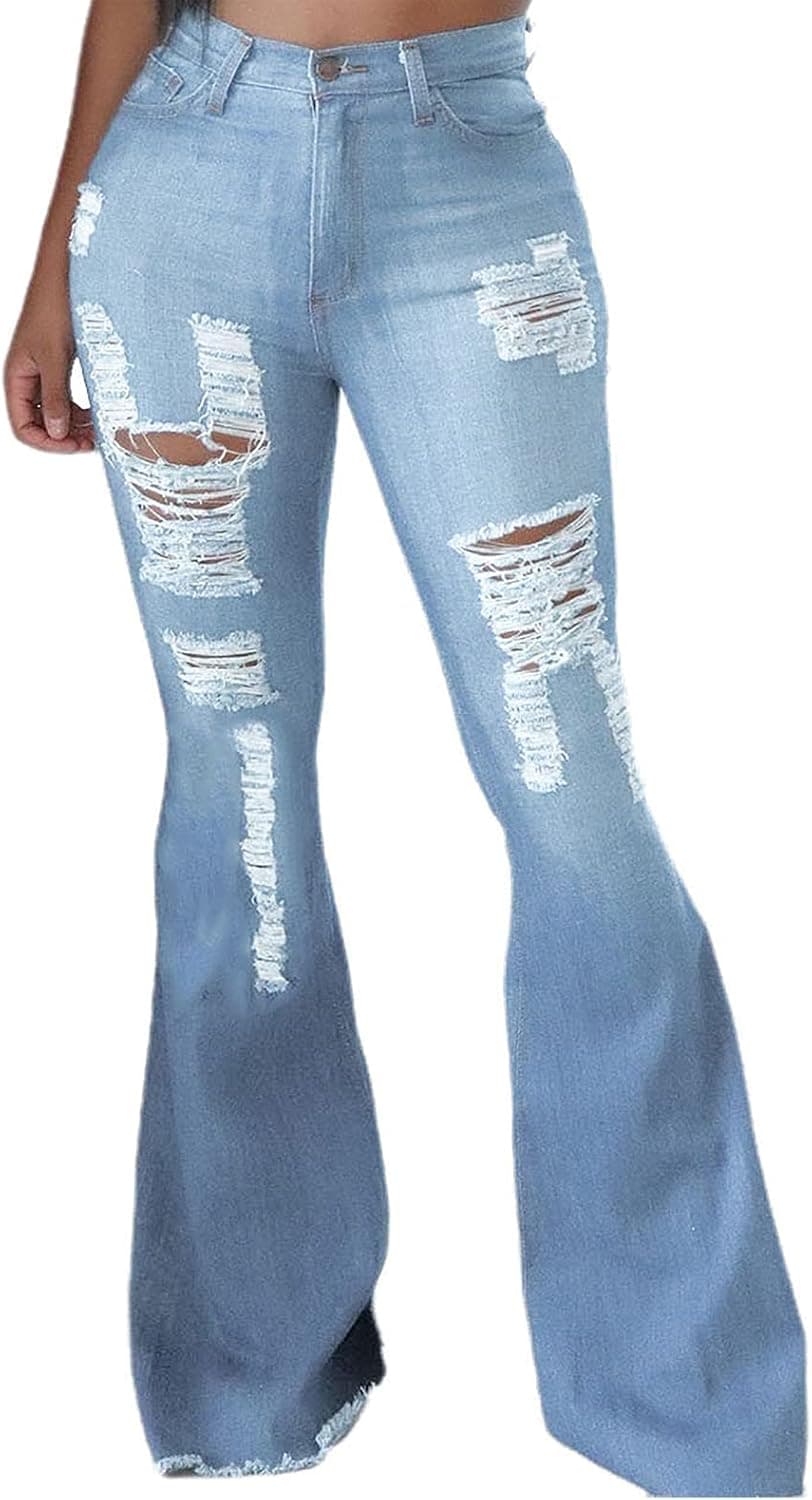 YouSexy Women's Flare Bell Bottom Jeans Destroyed Flare Denim Pants 70s Outfits for Women