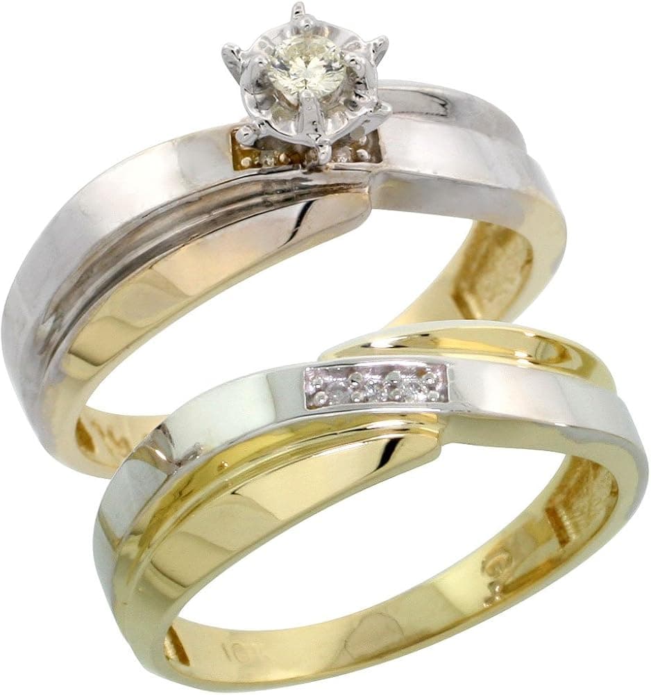 10k White Gold Ladies’ 2-Piece Diamond Engagement Wedding Ring Set, 1/4 inch wide