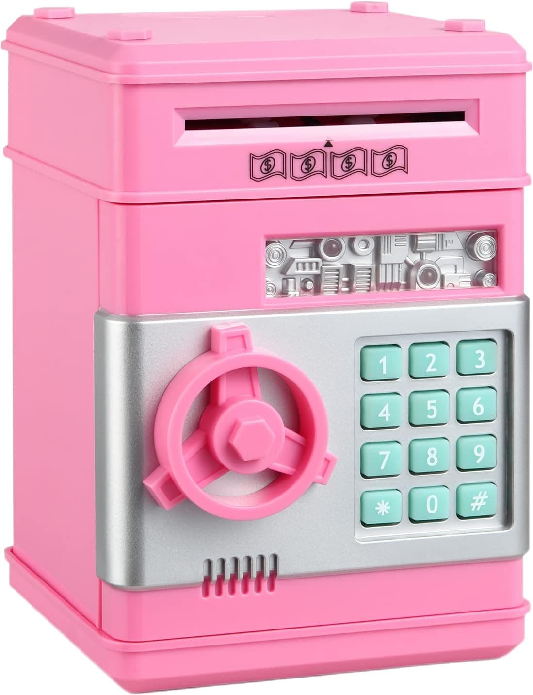Honeystar Electronic Piggy Banks for Boys, Real Money Savings Box Toys for Children ATM Cash Coin Bank for Child Best Birthday Gifts for Kid 8-12 Year Old (A-Pink)