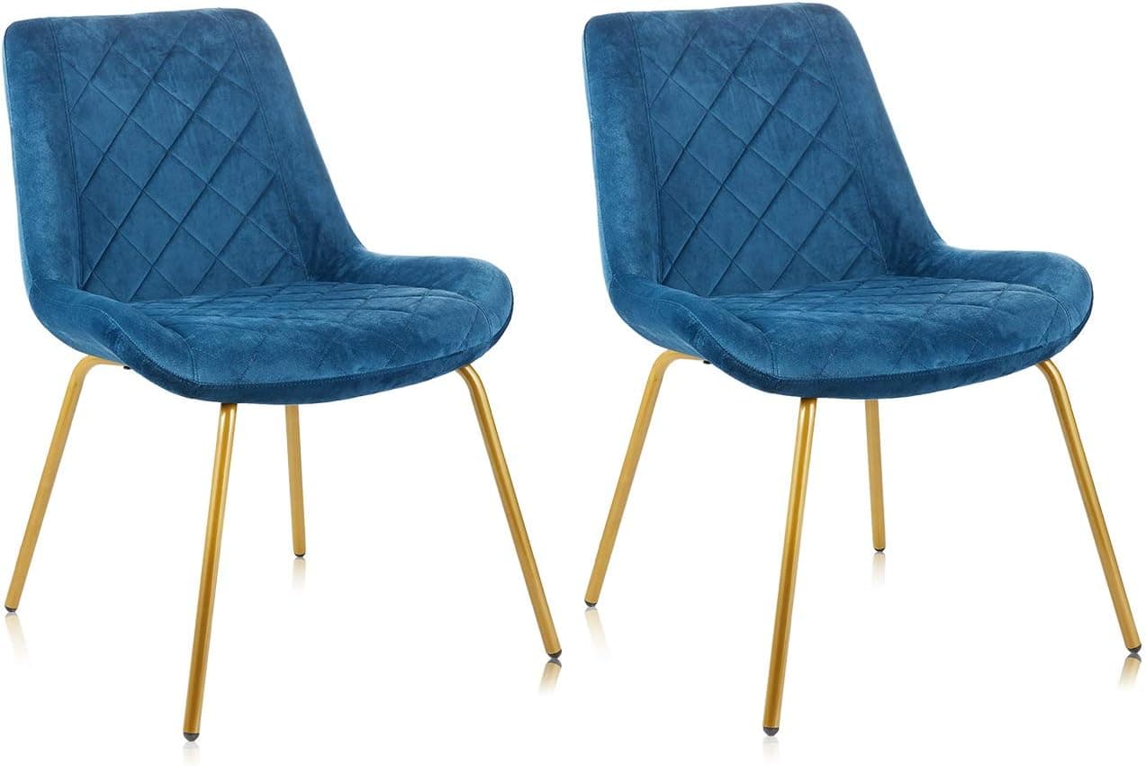 Artos Modern Upholstered Velvet Dining Chairs with Metal Leg and Wide Seat Cushion for Home Kitchen Bedroom Living Room Vanity Makeup Leisure Chair Blue, Set of 2