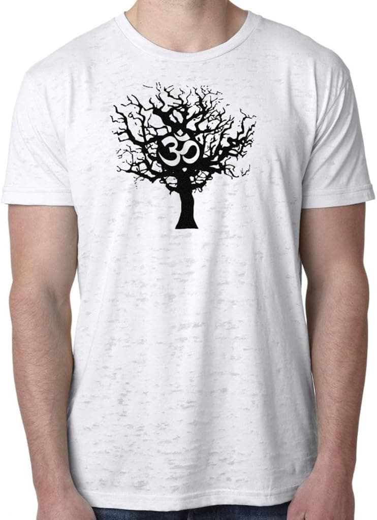 Yoga Clothing For You Mens Black Tree of Life Burnout Tee Shirt, Large White