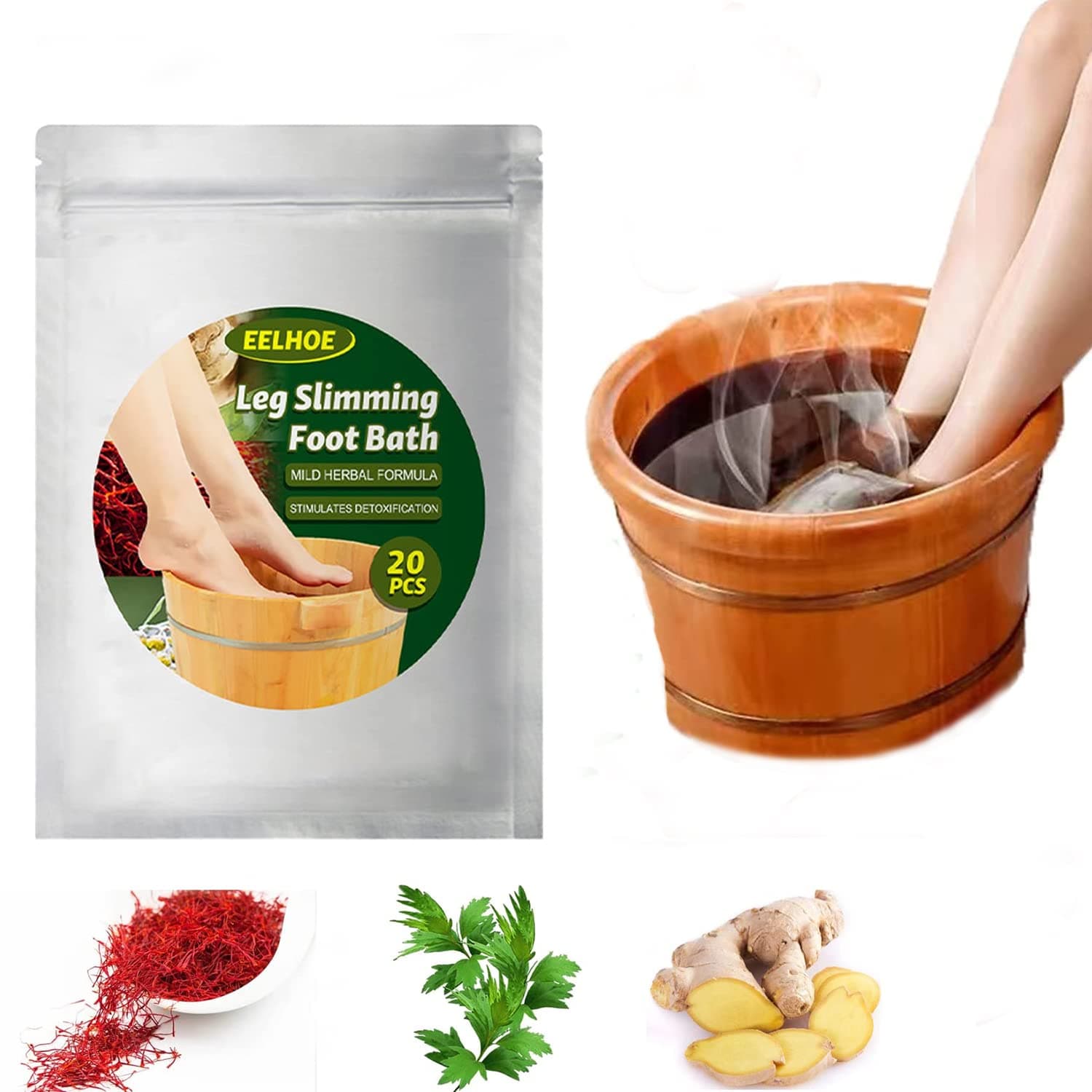 20pcs Lymphatic Drainage Ginger Foot Soak,Leg Slimming Foot Bath，Natural Mugwort Herb Foot Soak,Leg slimming foot bath,beneficial to Relieve Stress Improve Sleep