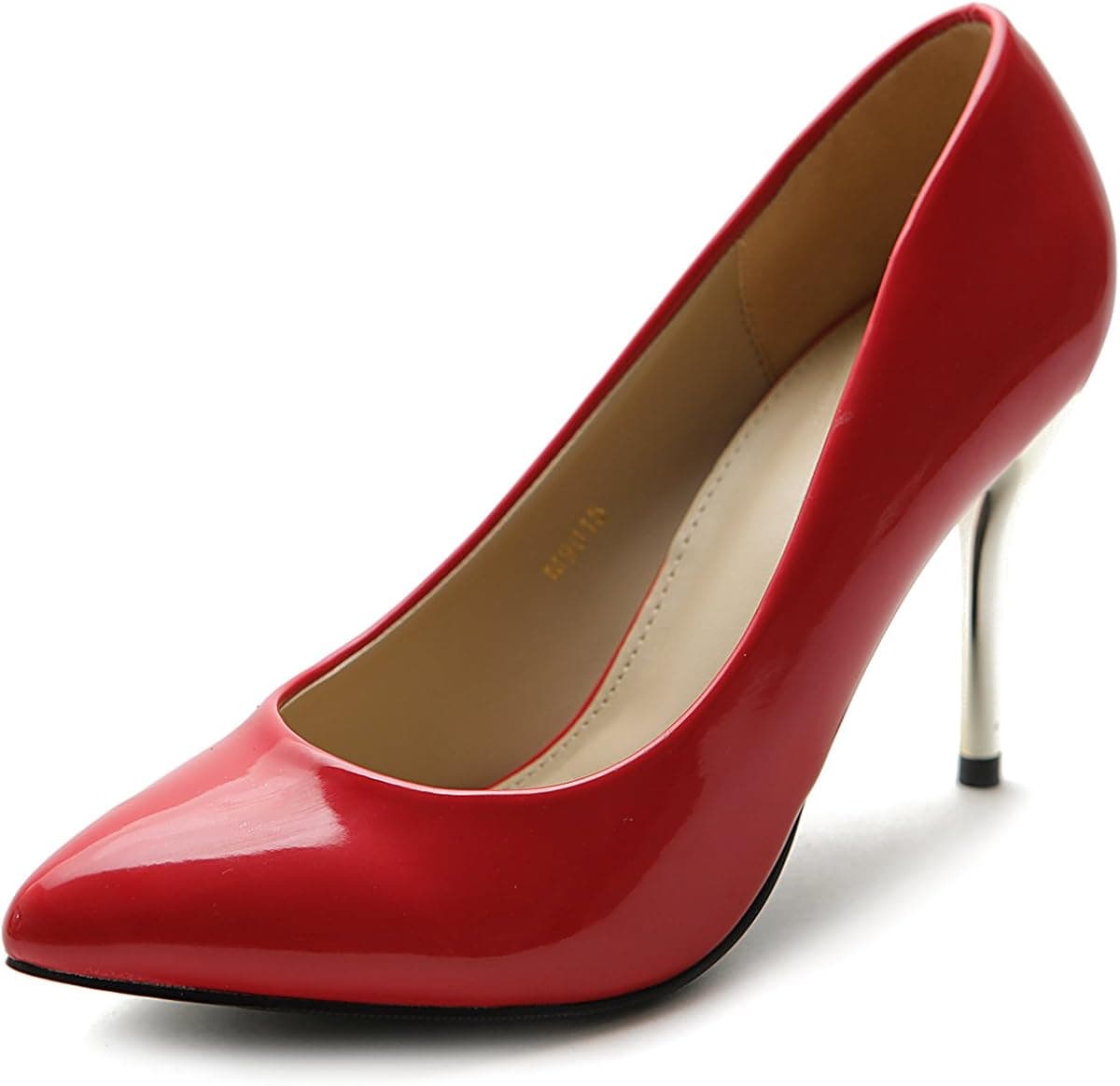 Ollio Women's Shoe Metalic High Heeled Enamel Dress Pump (8 B(M) US, Red)