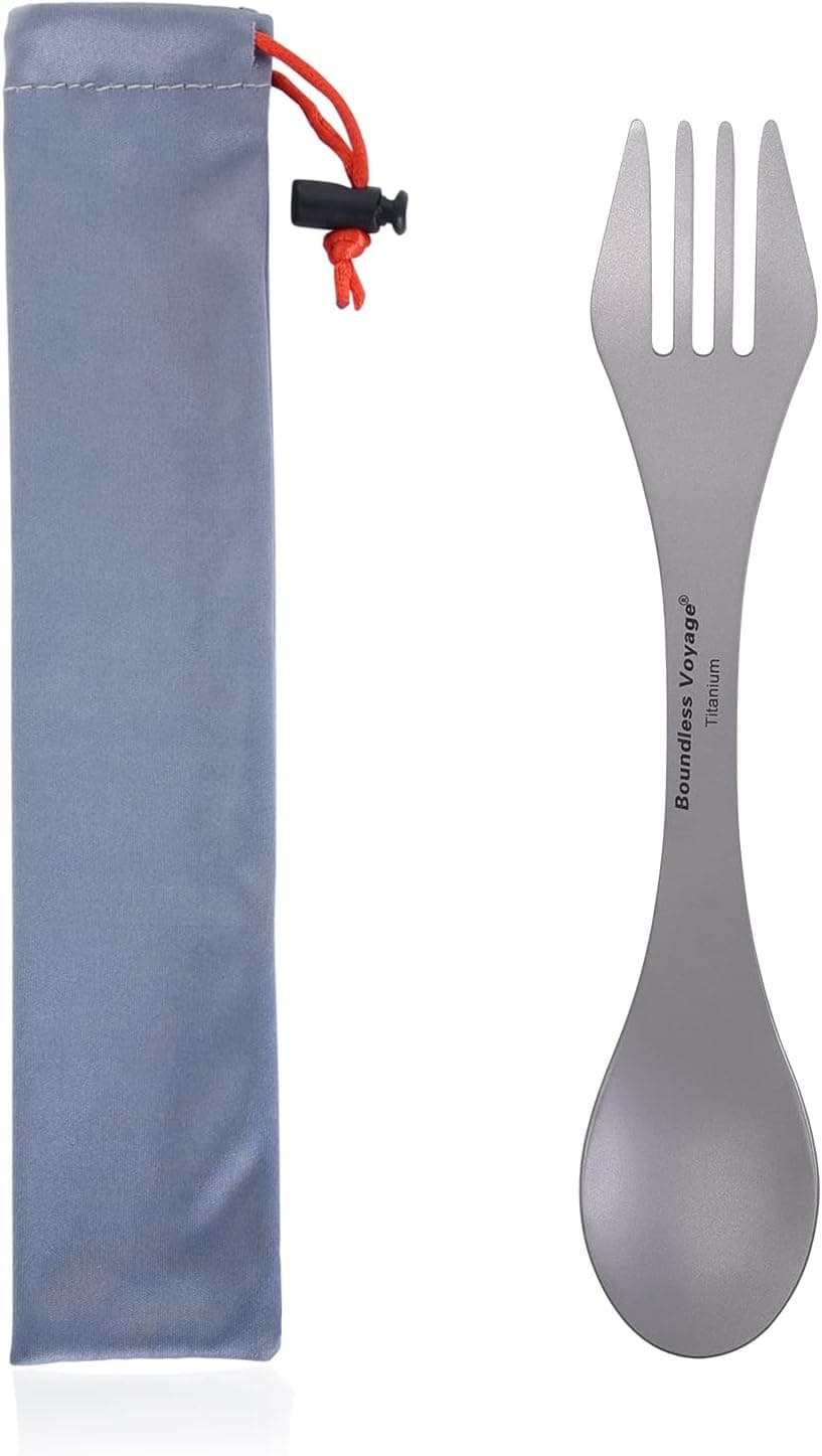 iBasingo 2-IN-1 Titanium Fork Spoon Lightweight Travel Utensil Chopsticks Outdoor Camping One-piece Cutlery Ultralight A-Ti1060T