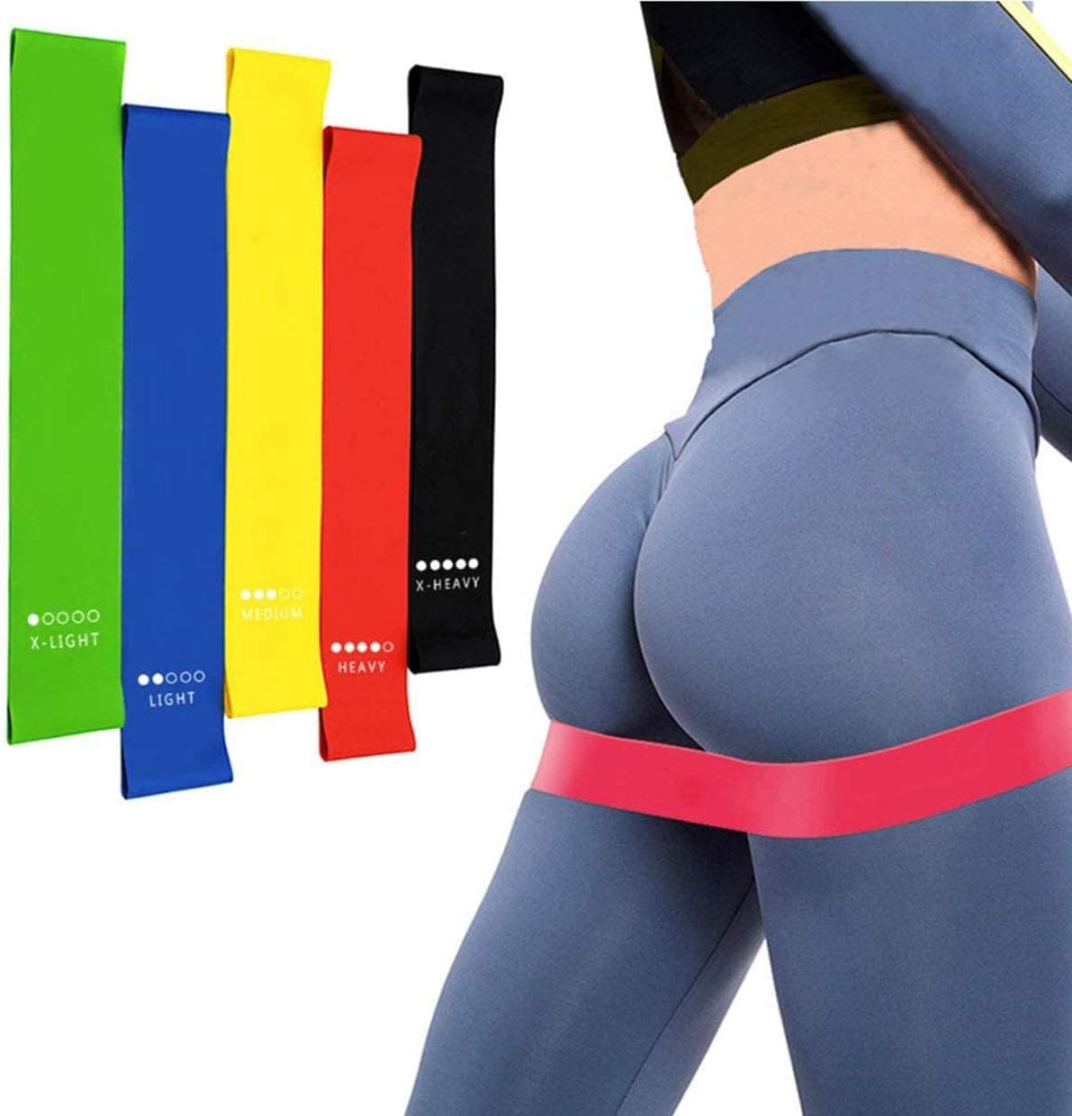 Resistance Exercise Bands Set for Legs Butt, Rubber Elastic Exercise Band Stretching Equipment for Home Workout Fitness