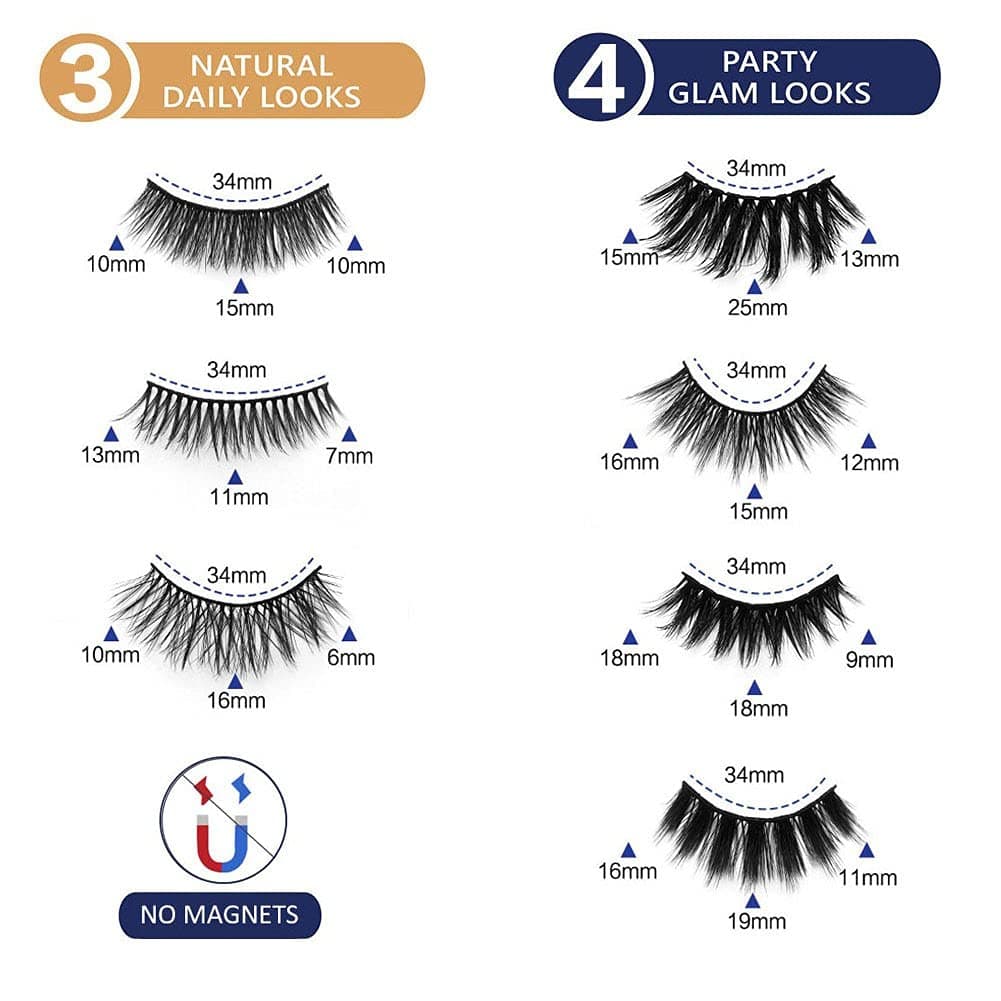 No Magnetic Eyeliner with Lashes Kit, 7 Styles Reusable False Eyelashes, Upgraded No Magnets Eyeliners Waterproof, Easy to Use Eyelash with Eyeliners Set
