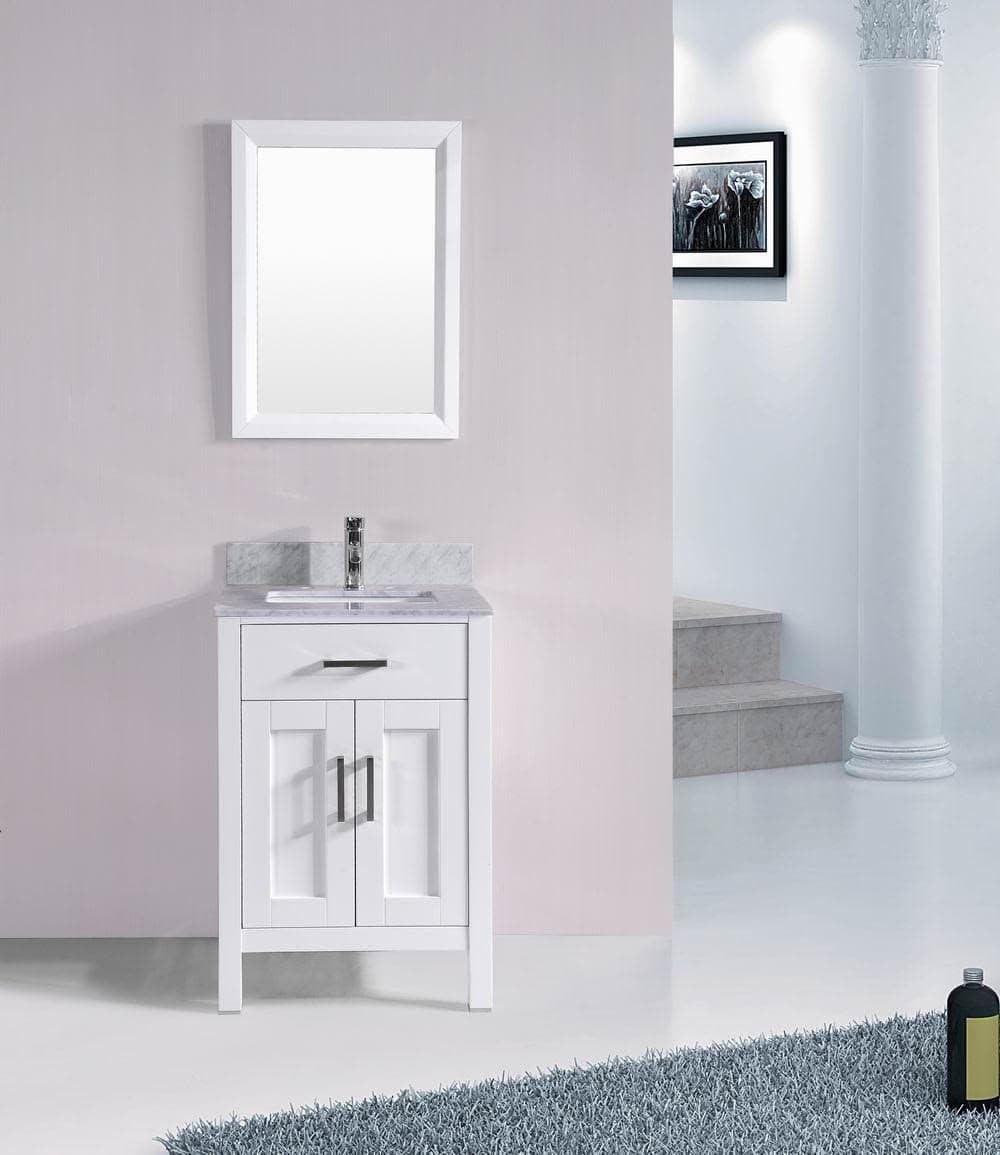 Belvedere Designs T9150K-W Bathroom Vanity Set with Marble Top, 24" x 22" x 34", White