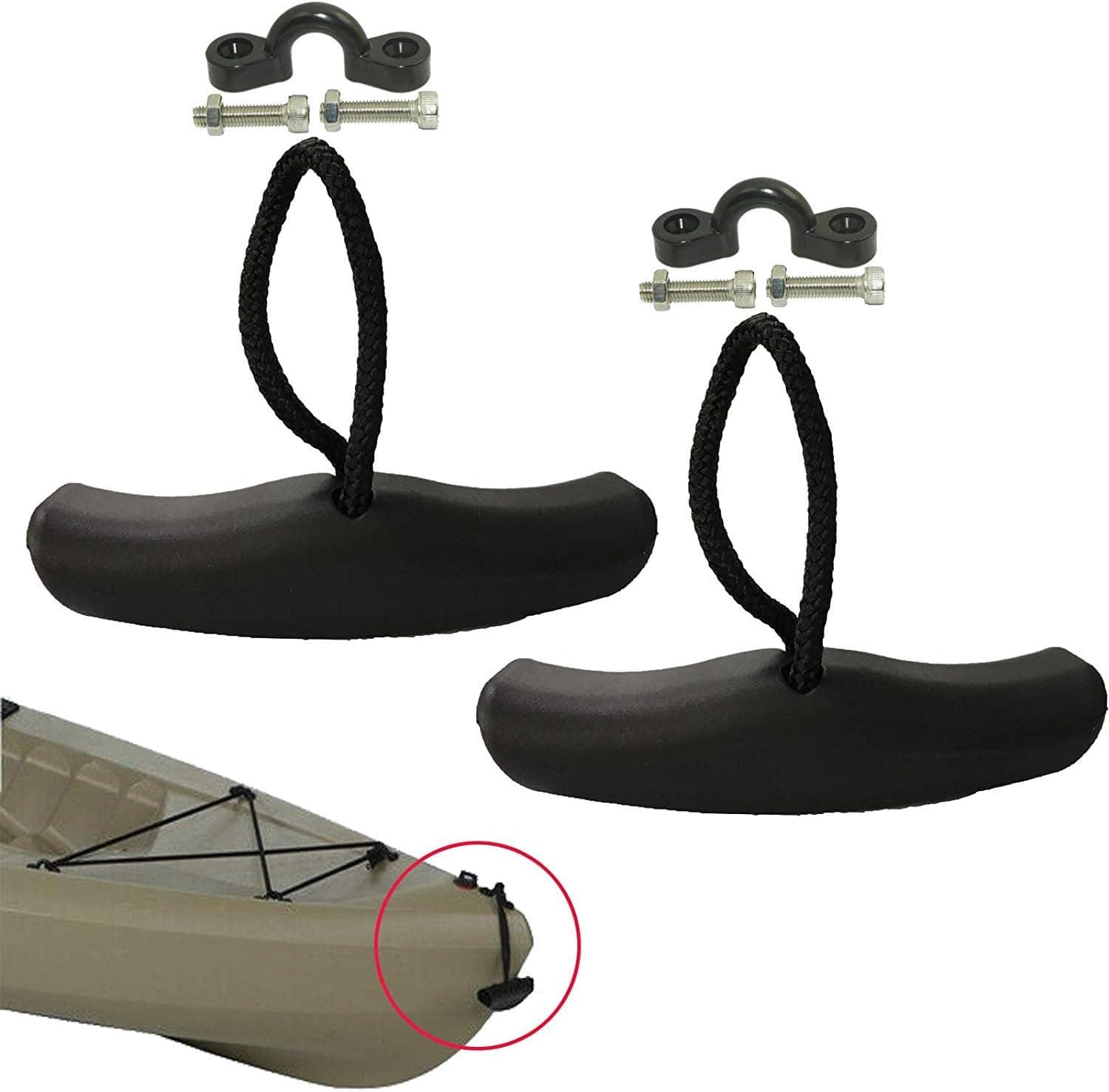 Kayak Handles (2 Pack) - Strong T-Handle Design | Ultra Heavy Duty Bungee | Replacement Installation Kit,Kayak Carry Handle Pull Handle with Cord & Pad Eyes for lifting heavy kayaks giving a good grip