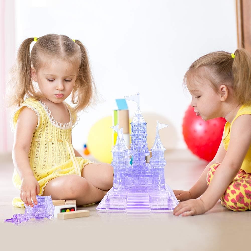 WAYCOM 3D Crystal Castle Puzzle -Unisex-Adult 3D Jigsaw, Light-Up Musical,105pcs