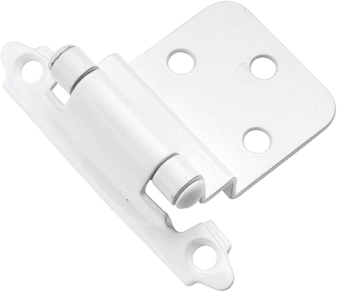 Hickory Hardware Cabinet Door Hinge, Self-Closing for a Soft Close, Heavy Duty Exterior Spring Loaded Hinge for an Automatic Close, 3/8-Inch, White, 2 Pack