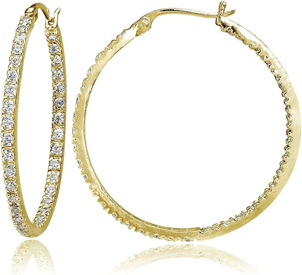 Sterling Silver Cubic Zirconia Inside Out 40mm Round Hoop Earrings