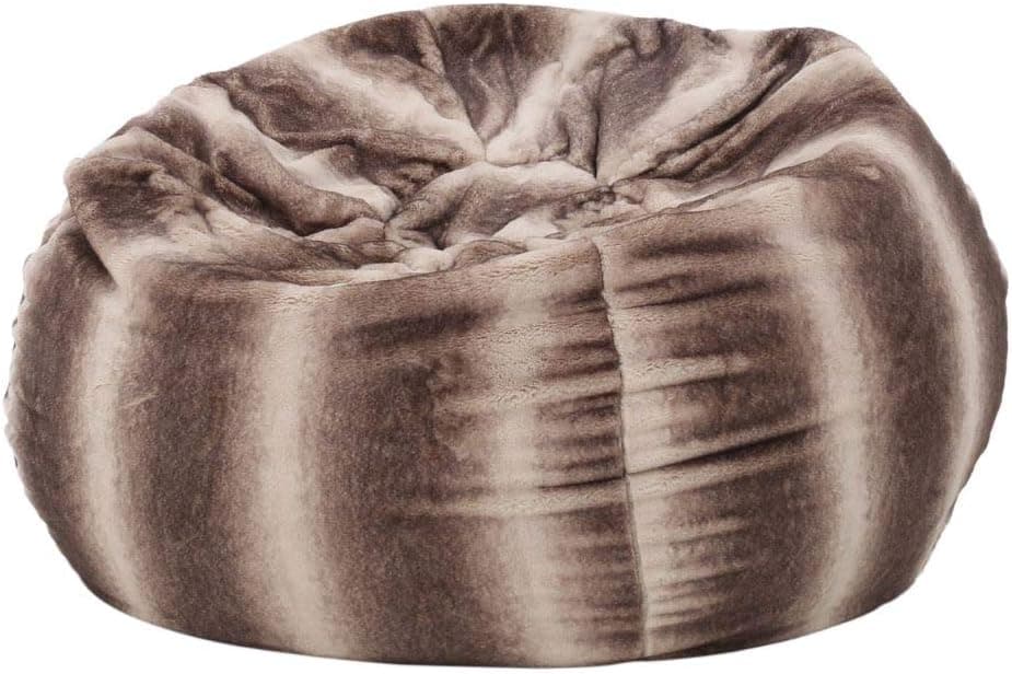 Heavy Metal Inc Meridian Bean Bag Plush Faux Fur Chair | Comfortable and Fun Beanbag for The Whole Family| Non-Spill Memory Foam Filling (Oak Brown Stripes)