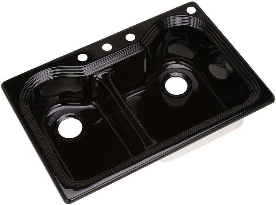 Thermocast Breckenridge Drop-In Acrylic 33x22x9 4-Hole Double Bowl Kitchen Sink in Black