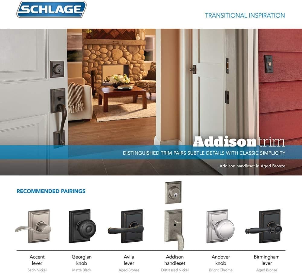 Schlage F170ACC625ADDRH Polished Chrome Single Dummy Accent Door Lever with the Decorative Addison Rose for Right Handed Doors