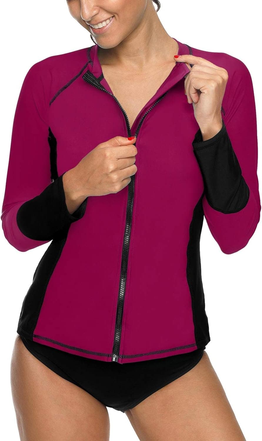 Vegatos Women's Zip Front Long Sleeve Rash Guard Swimsuit UV Swim Shirt Swimwear