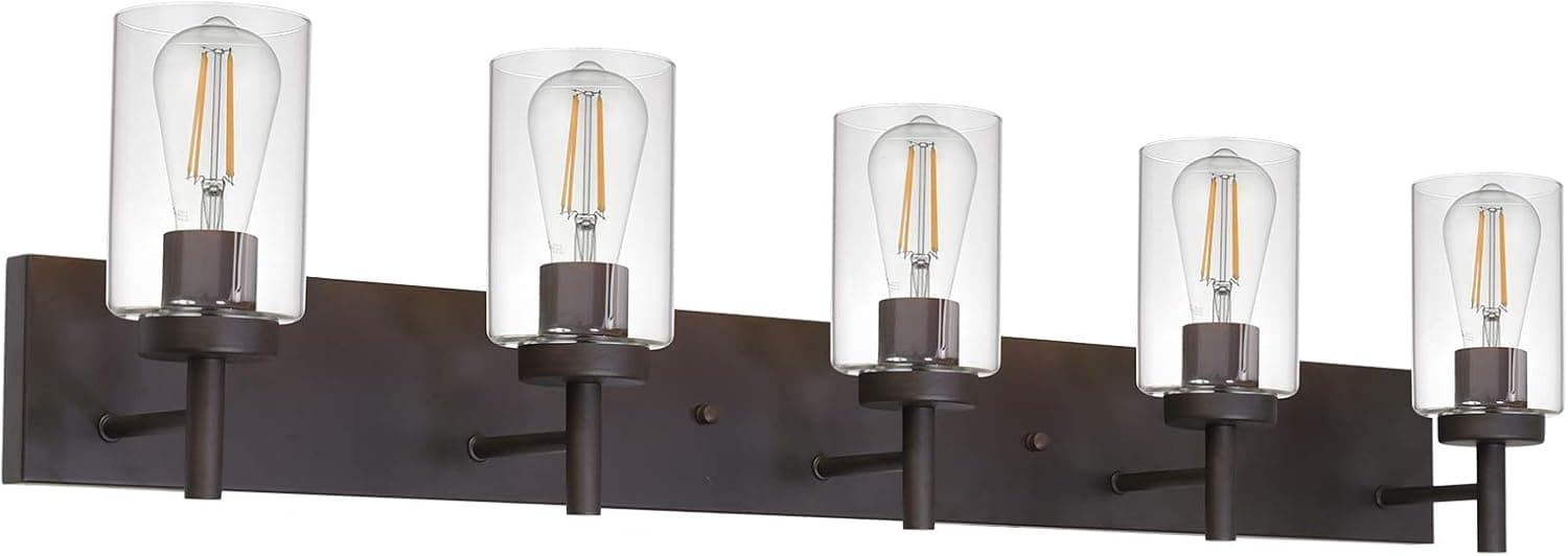 VINLUZ 5 Lights Bathroom Vanity Light Fixture Oil Rubbed Bronze Sconces Wall Lighting Modern Industrial Indoor Wall Mounted Lamp Farmhouse for Kitchen Hallway (Patent No.: US D958,438 S)
