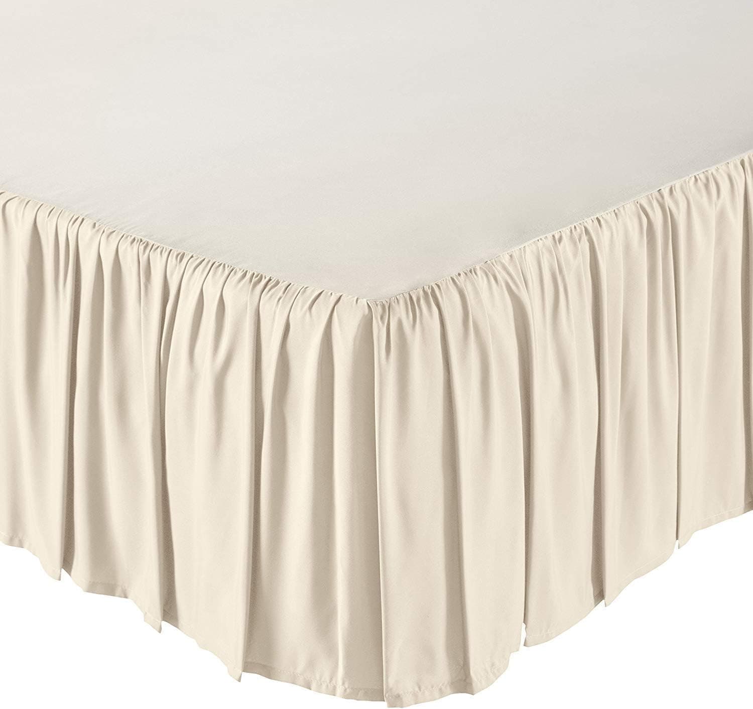 KP Linen Ruffled Bed Skirt with Split Corners Queen Size (18 Inch Drop) Platform Dust Ruffle Gathered Bedskirt with 400 Thread Count Microfiber Wrinkle Free Ruffled Gatherd Bed Skirt(Ivory Solid)