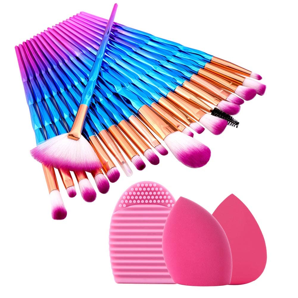 Makeup Brush Set, Kueimovi 20Pcs Cosmetics Make up Synthetic Bristles Brushes Sets, Include Blender Sponge and Silicon Brush Cleaner