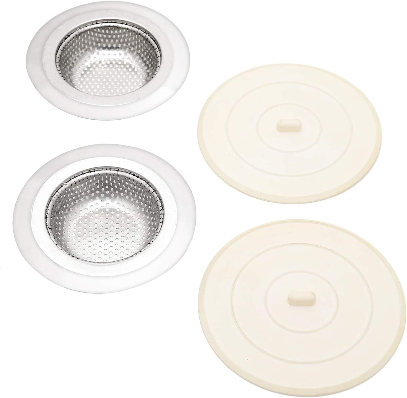 Kitchen Sink Strainer & Sink Stopper Set of 2, Includes 4.5” Stainless Steel Sink Strainer & 5” Flat Suction Sink Stopper, Rust Free, Dishwasher Safe, Should Be Used Separately