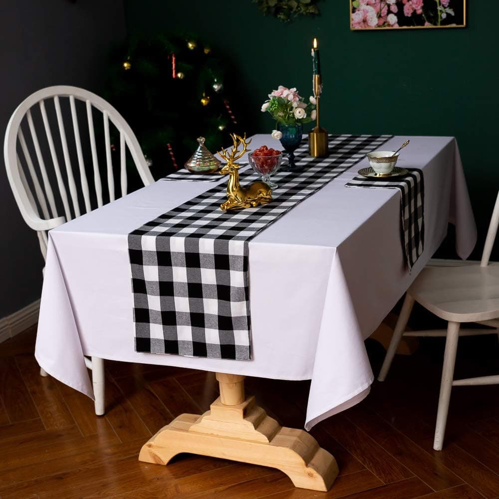 Buffalo Plaid Coffee Table-Runner 13” x 70” Black and White Plaid Classic Stylish Design for Family Indoor&Outdoor Events, Parties,Christmas, Halloween, Easter and More Table Home Decoration
