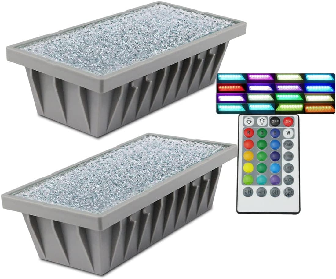 Drart Solar Pathway Lights Outdoor Brick Paver Lighting IP67 Waterproof Landscape Light,8x4 Recessed Ground Patio Lights for Garden, Lawn, Yard, Walkway,RGB+Warm White Color Changing (Pack of 2)