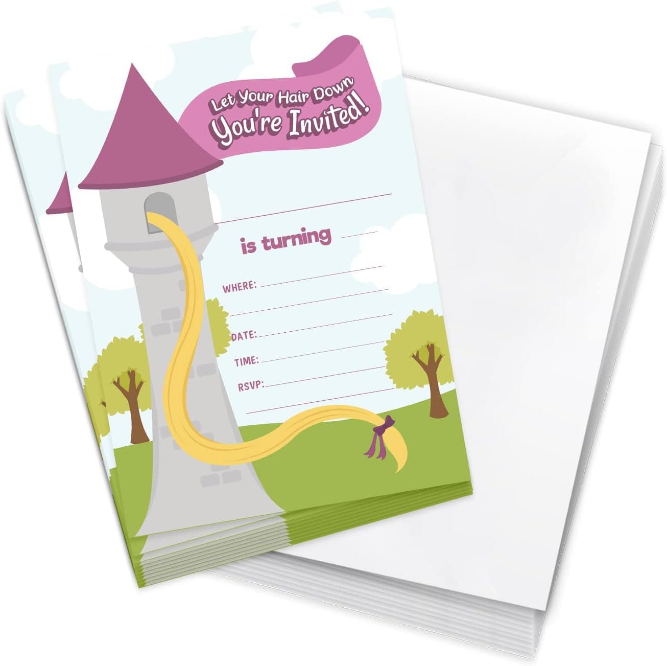 Rapunzel 1 Happy Birthday Invitations Invite Cards (10 Count) With Envelopes Boys Girls Kids Party (10ct)