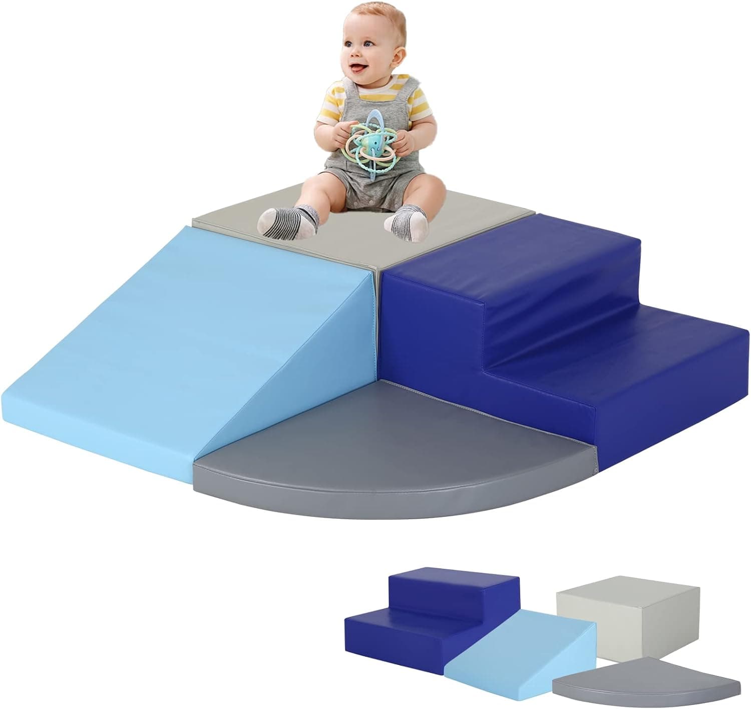Climbing Toys for Toddlers 1-3, Indoor Corner Climber Soft Play Equipment, Colorful Climb and Crawl Activity Playset, Motor Skills Early Development Foam Blocks for Toddlers and Kids, Blue