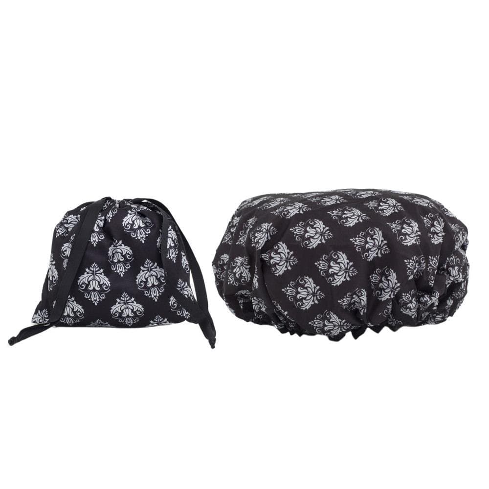 Dilly's Collections Shower Caps - Double Lined - Durable - waterproof - Reusable - Lightweight - Matching Satin Bag- Protects Hair in The Shower - Travel Accessory - Gift - Damask Shower Caps