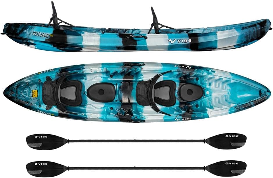 Vibe Kayaks Skipjack 120T | 12ft Tandem Kayak | 2 Person, Sit On Top Kayak w/ 2 Paddles & 3-Position Hero Seat