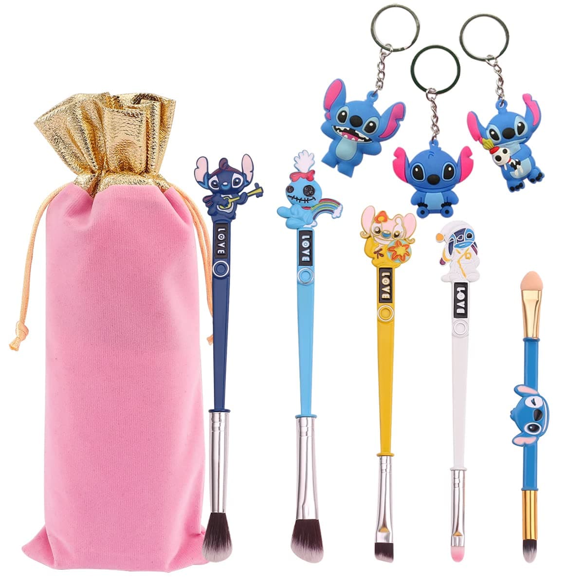 Interstellar Baby Makeup Brushes Set - 5Pcs Creative Stitch Theme Cosmetic Brushes Set, Premium Synthetic Foundation Eyeshades Brush Set Best Gift for Young Girl Women (Blue Set)