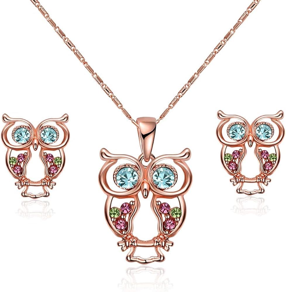IrbingNii Women Jewelry Sets Jewelry for Women 14k Rose Gold Pendant Necklace Earrings Necklace Ear Studs Jewelry Sets for Women