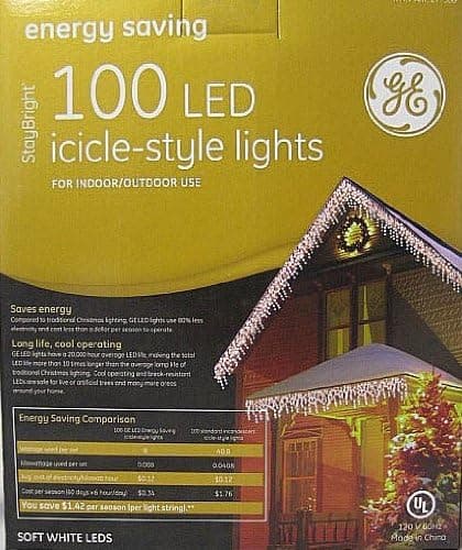 GE Energy Saving 100 LED Icicle-Style Warm White Holiday Lights - Outdoor or Indoor