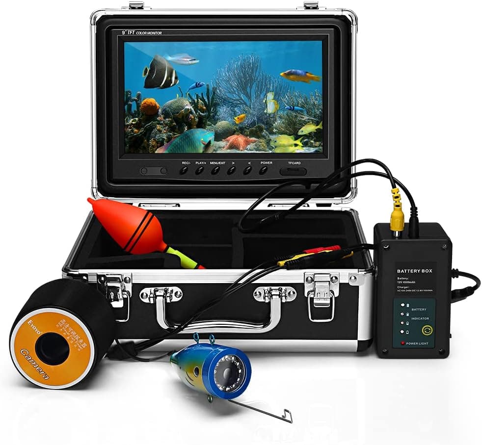 Eyoyo 9 Inch Underwater Fishing Camera Video Fish Finder 1000 TVL Waterproof Camera w/Adjustable Infrared & White Light for Ice Lake Sea Fishing 30m(98ft) Cable Video DVR Recording