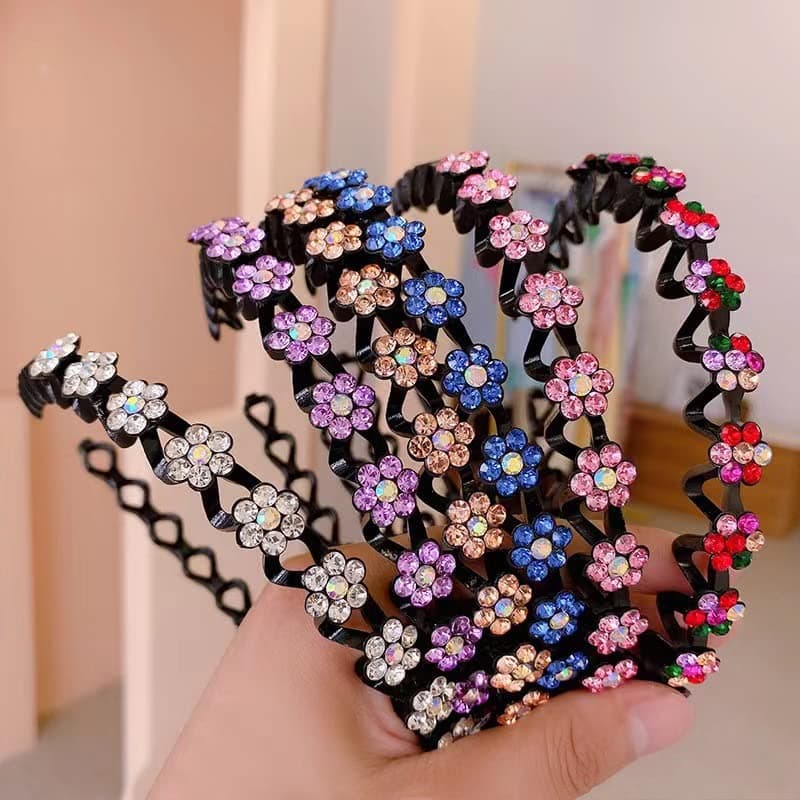 BARTOSI Bling Rhinestone Headband No Slip Plastic Teeth Comb Headbands Shiny Flower Crystal Hairbands Glitter Sparkly Hair Hoops Hair Accessories for Women Girls (Pack of 6)