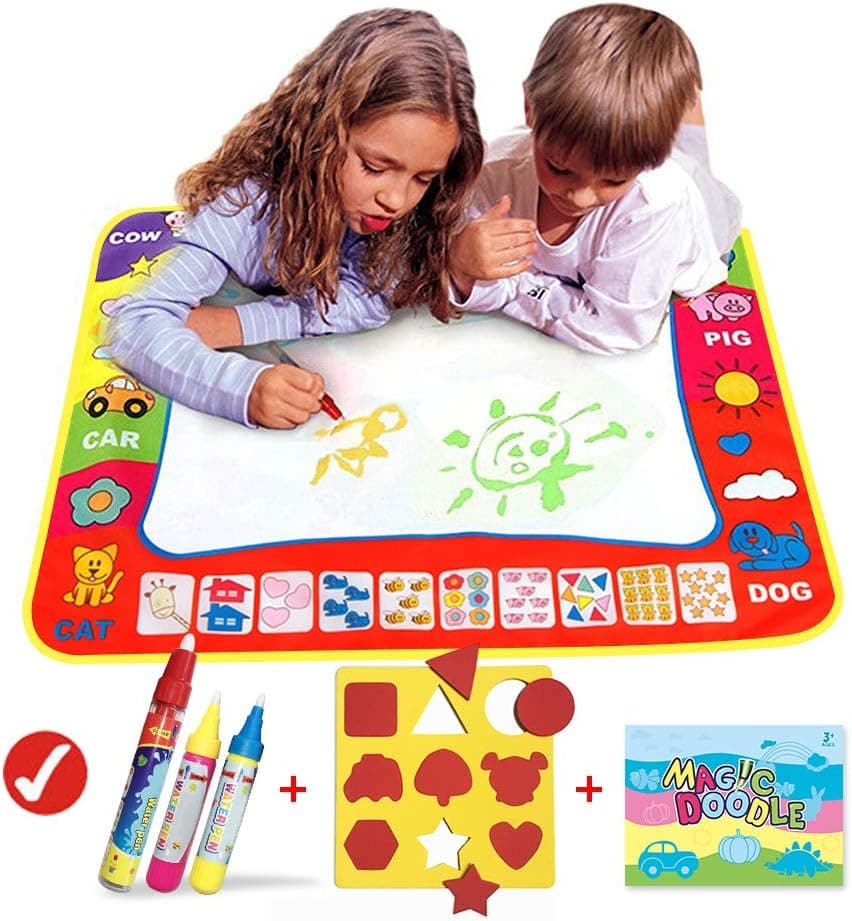 Magic Doodle Mat/Water Doodle Mats(31.4in x 23.6in)with 4 Color,Reusable Coloring Aqua Classic Mat Drawing Learning Painting Doodle Scribble Mats with Magic Pen for Kids