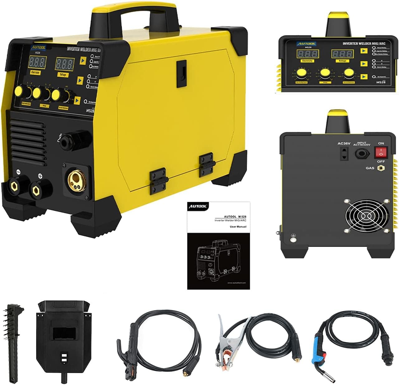 MIG Welding Machine, MIG Inverter Welder Set 160Amp Overheat Protection IGBT Portable Welding Machine Assembly Fit with 1/8" Rod, 110V (Yellow-EMW528)