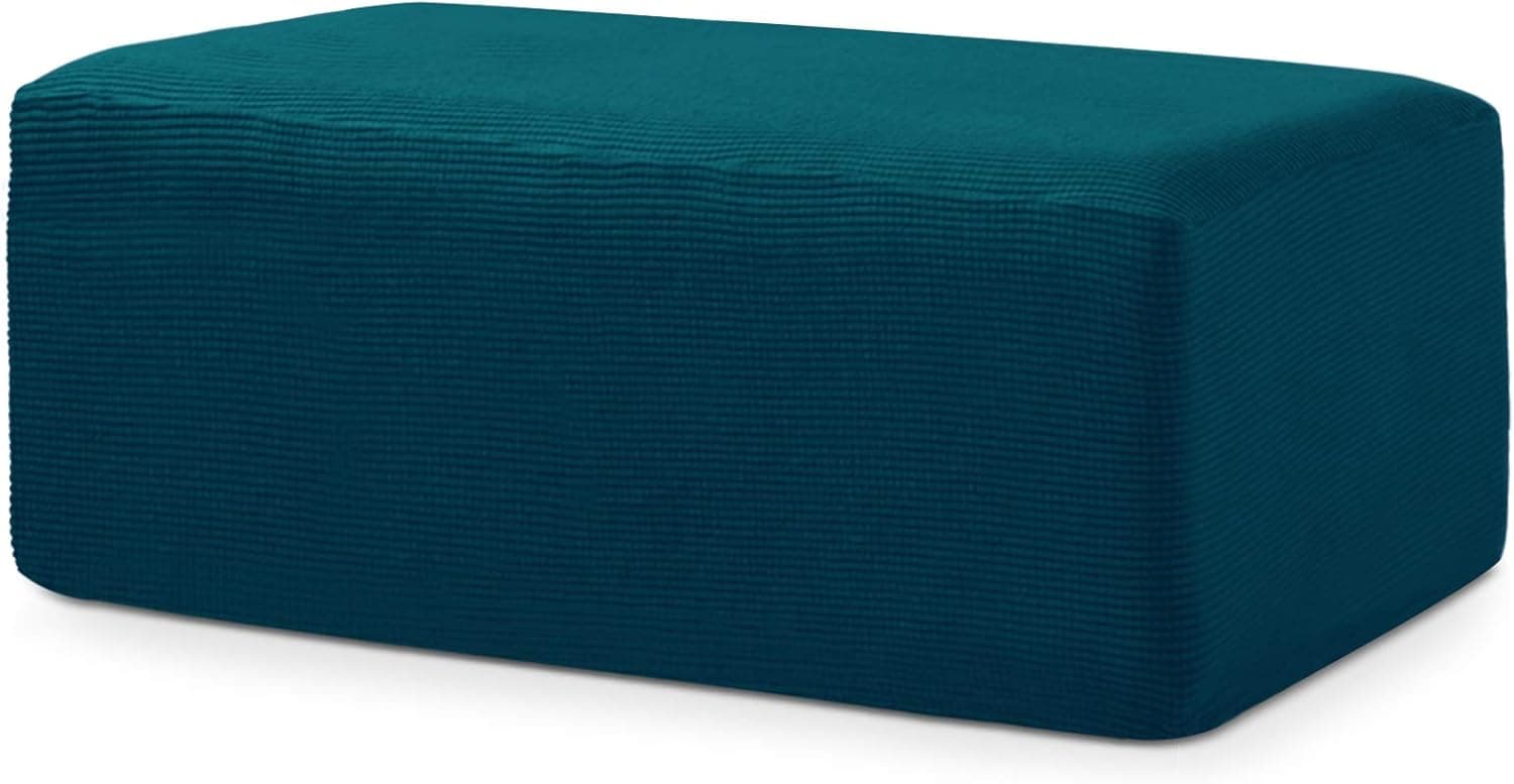CHUN YI Stretch Spandex Jacquard Rectangle Folding Storage Slipcover (Ottoman(L), Teal)