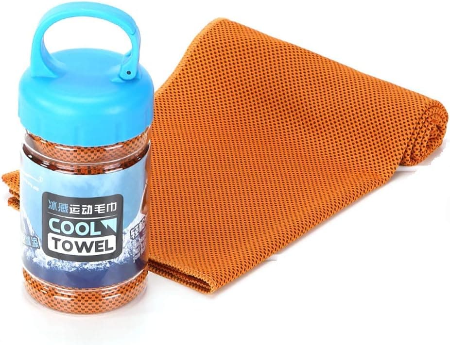 AINAAN Cooling Towel, Microfiber Quick Cooling for Yoga Sport Running Gym Camping Fitness with Handle Bottle（Orange）
