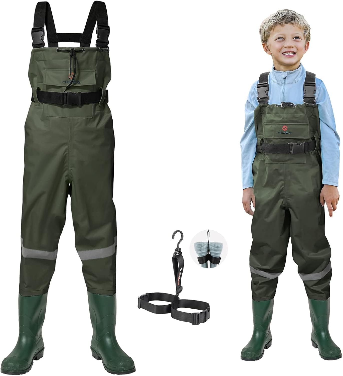 HISEA Kids Chest Waders Youth Fishing Waders for Toddler Children Waterproof Hunting Waders with Boots & Reflect Safety Band
