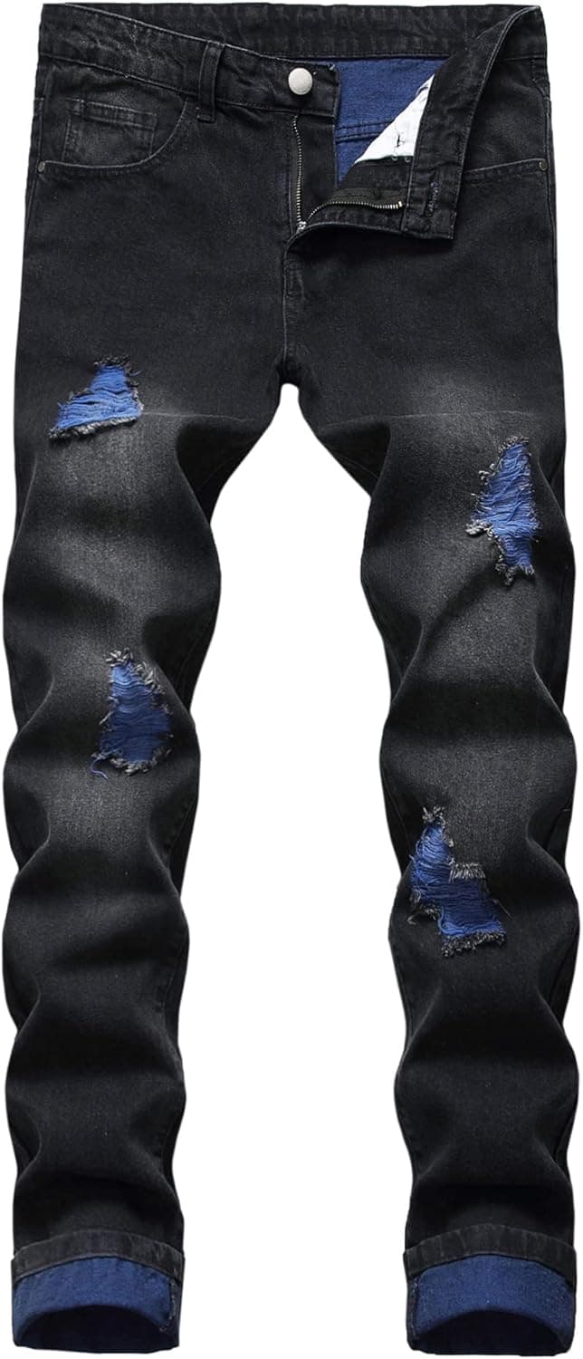 Baylvn Men's Ripped Distressed Destroyed Straight Slim Fit Jeans Skinny Casual Fashion Denim Pants