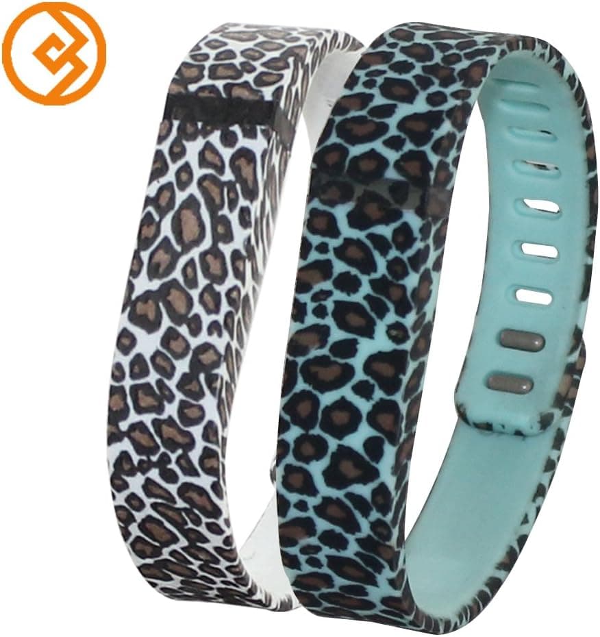 Bandcase New Style Lepoad Set Size Large L or Size Small S Multicolor Leopard Combinational Replacement Bands with Metal Clasps for Fitbit Flex Only No Tracker/ Wireless Activity Bracelet Sport Wristband Fit Bit Flex Bracelet Sport Arm Band Armband (White&Teal, Large)